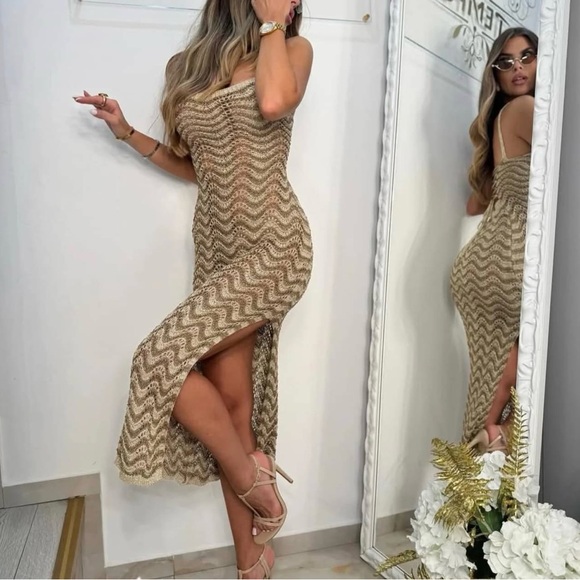 New Crochet Gold Midi Dress size XS - Picture 2 of 11